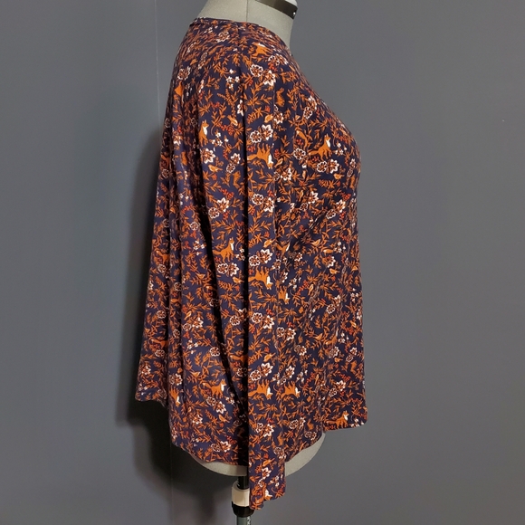 Croft & Barrow Long Sleeve Tee Navy Blue with Foxes and Birds Women's Size 1X - Picture 5 of 6